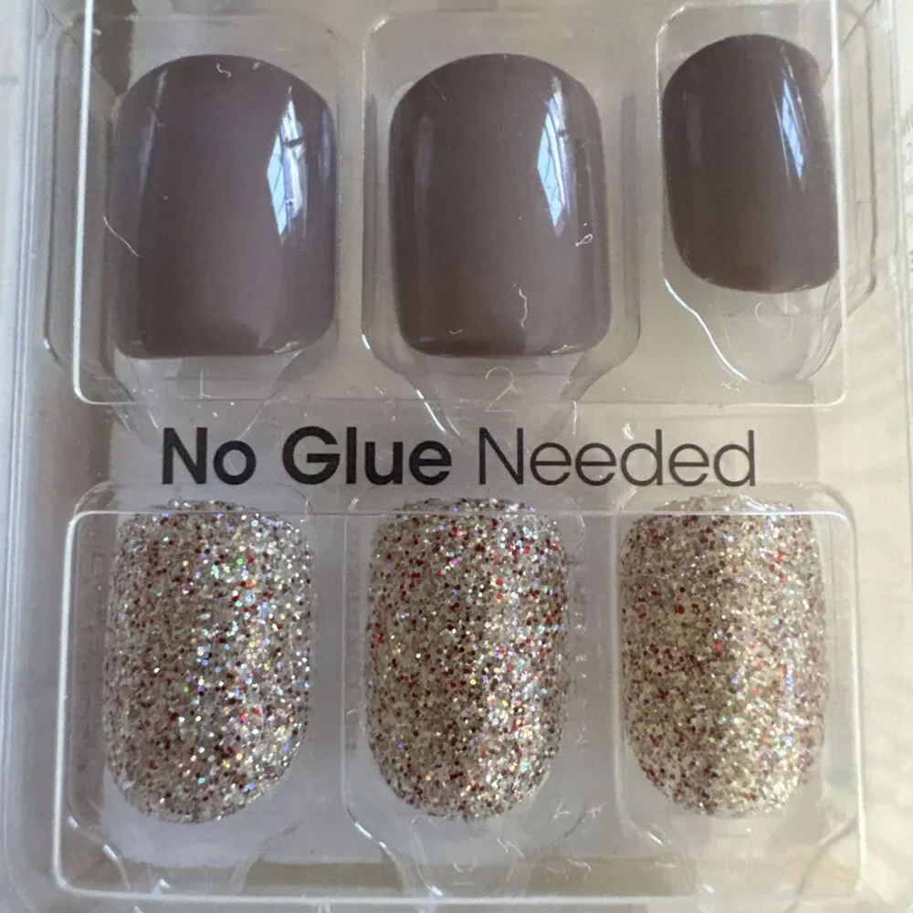 Impress Press on Nails “Night Fever” Tan and Rose Gold Glitter, NIB